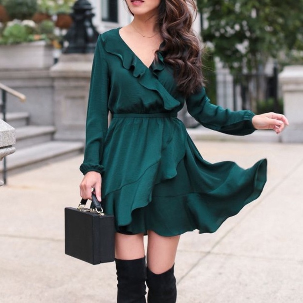 Express Green Ruffle Dress